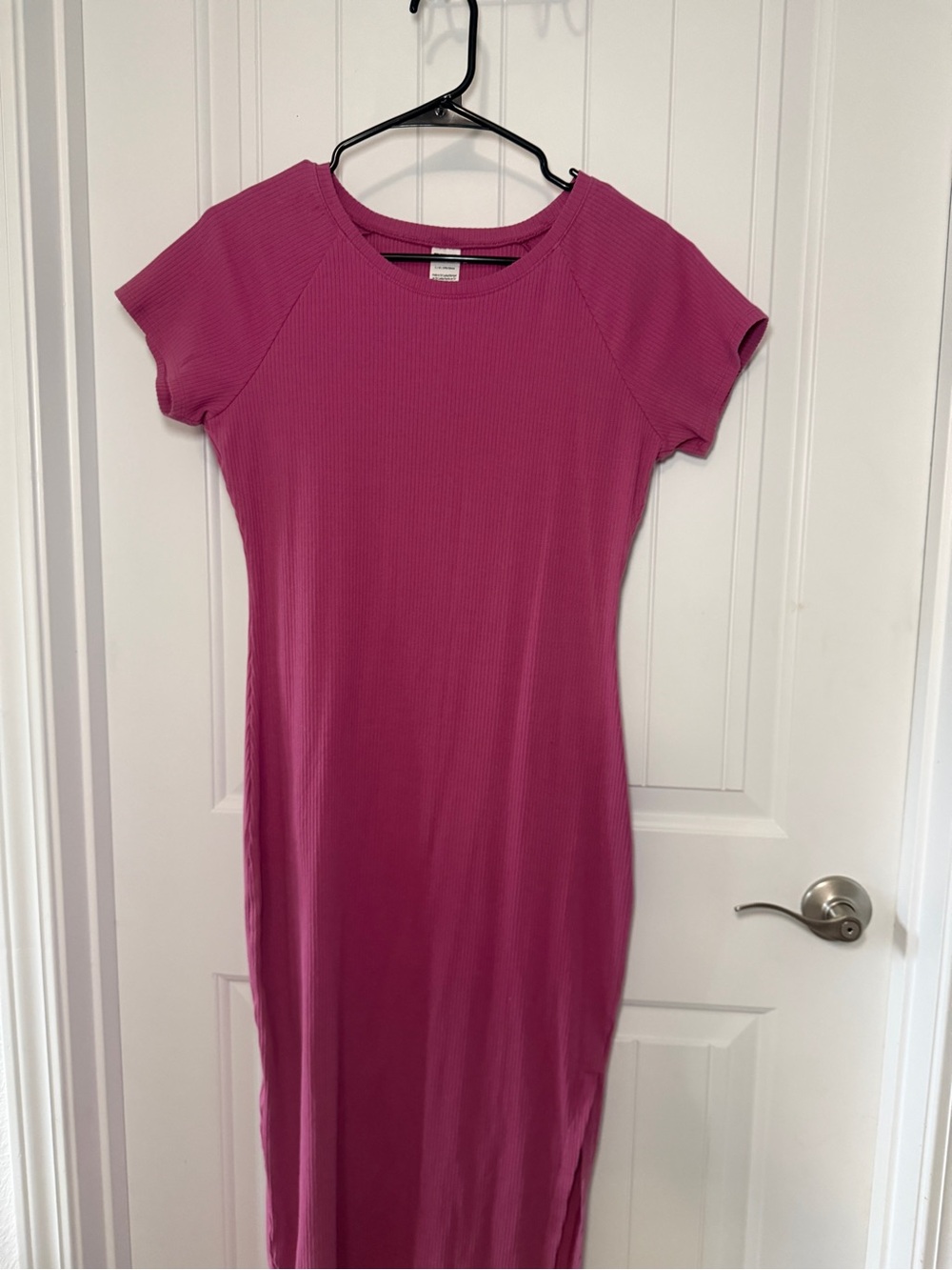 Women’s Ribbed Short-Sleeve Midi Dress - Pink